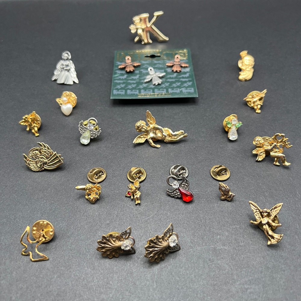 Vintage Angel Pin Lot Gold Silver Tone Religious Praying Hands Cherub Dove Lapel